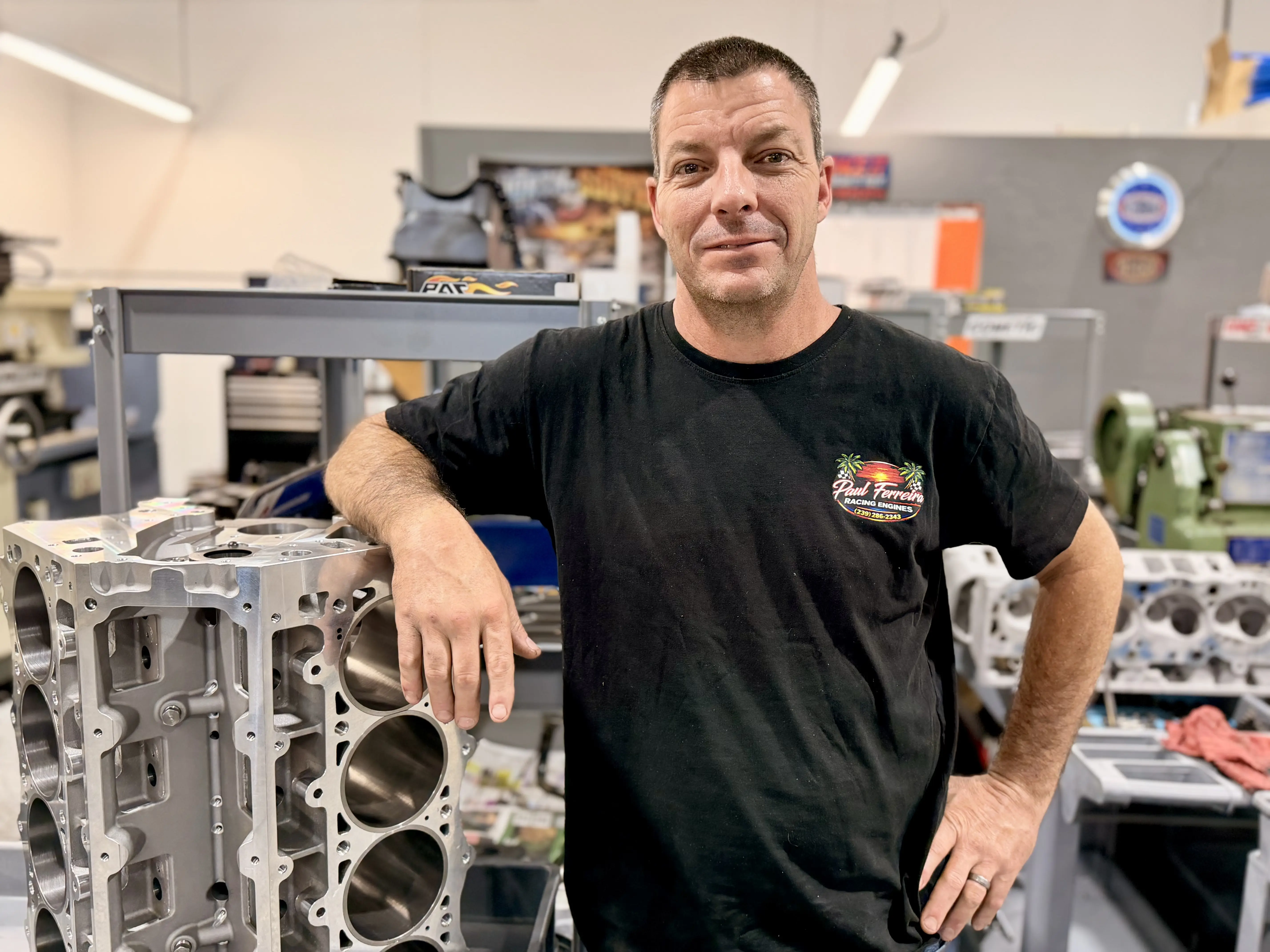Paul Ferreira in his engine shop